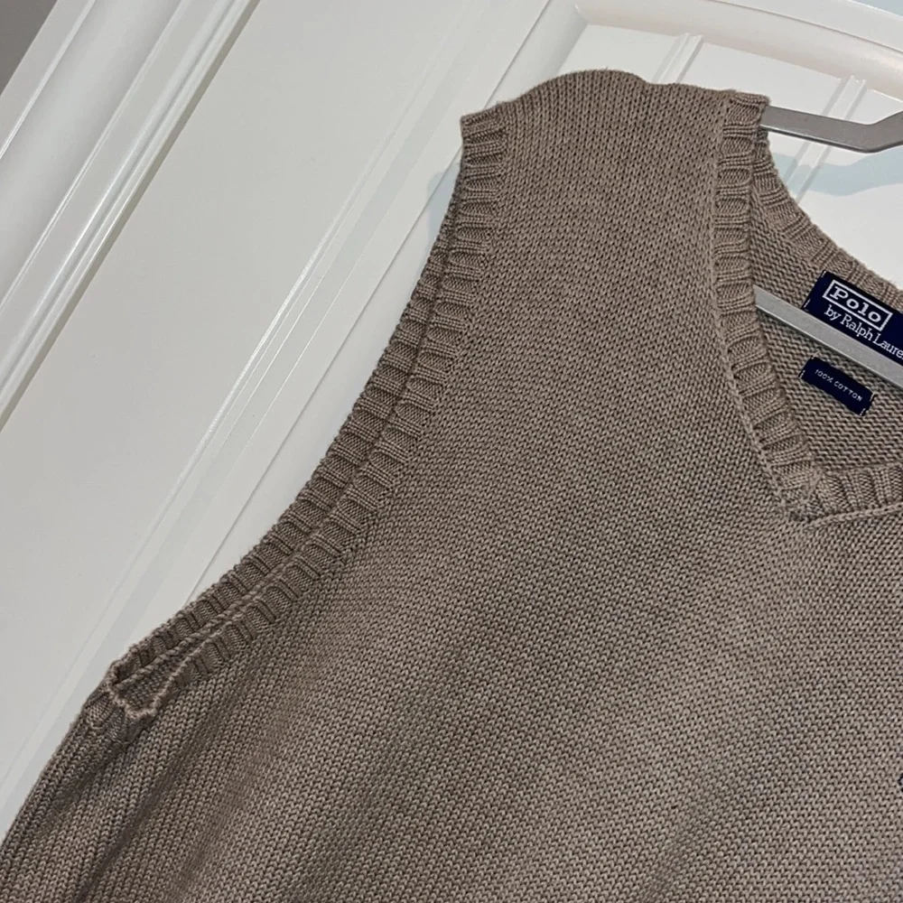 Tan taupe Polo Ralph Lauren cotton sweater v neck vest XXL preppy classic